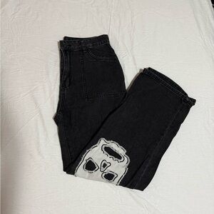 Black Jeans with Skull Design